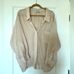 Zara tan and white striped oversized button down!